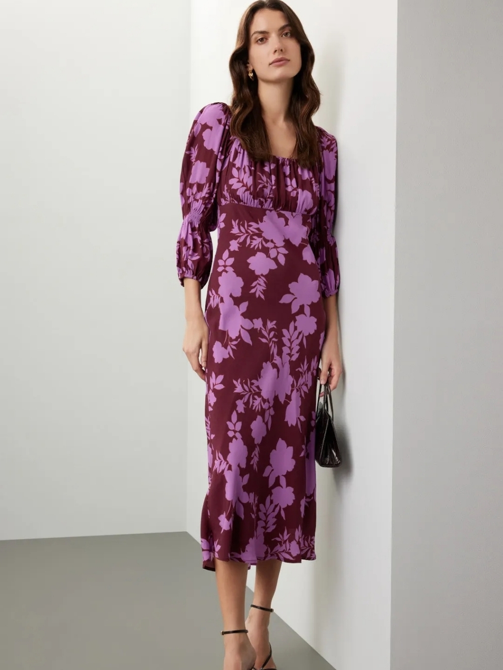 PETER SOM Floral Midi Square-neck Dress Size 12 MSRP $355